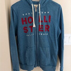 Hollister Men's Blue Zip-Up Hoodie
